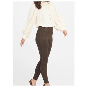 Spanx Chocolate Brown Faux Suede Leggings Size Small Slimming Tummy Control